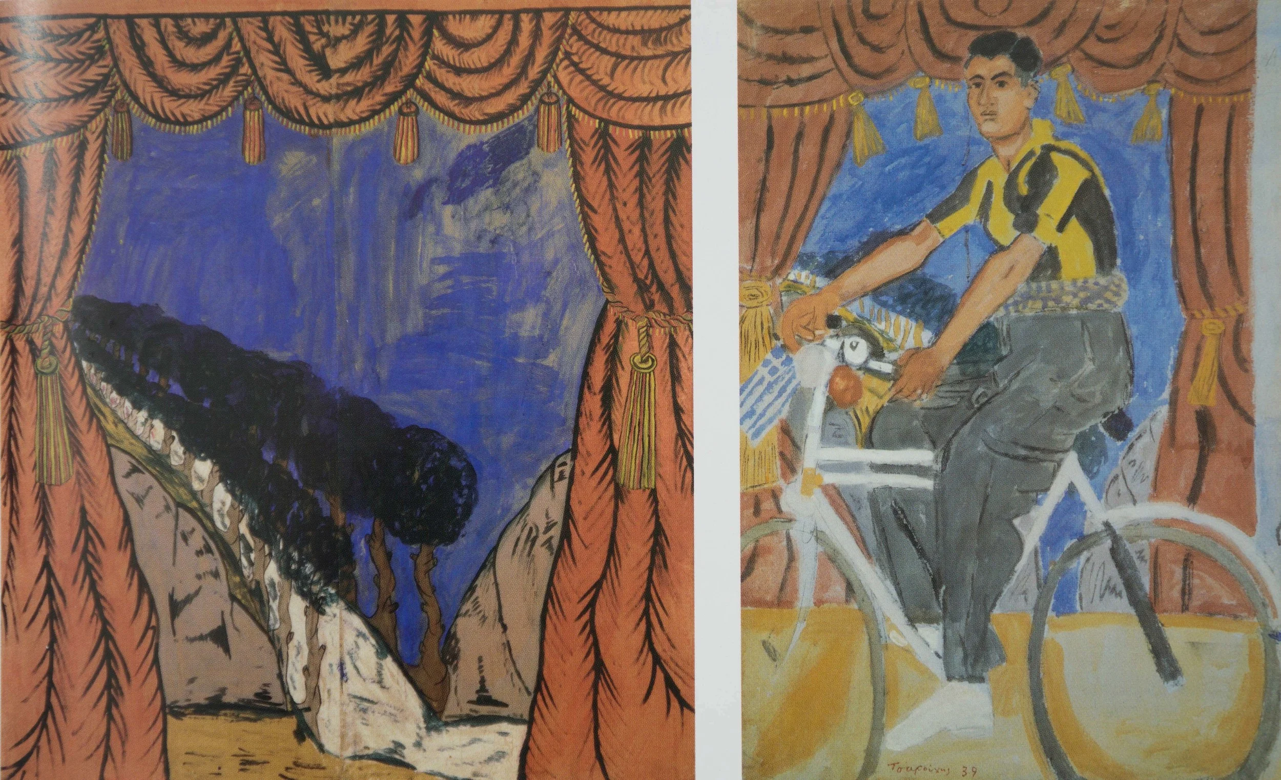 left: spatharis painting commissioned by tsarouchis, who used it as background in his painting on the right
