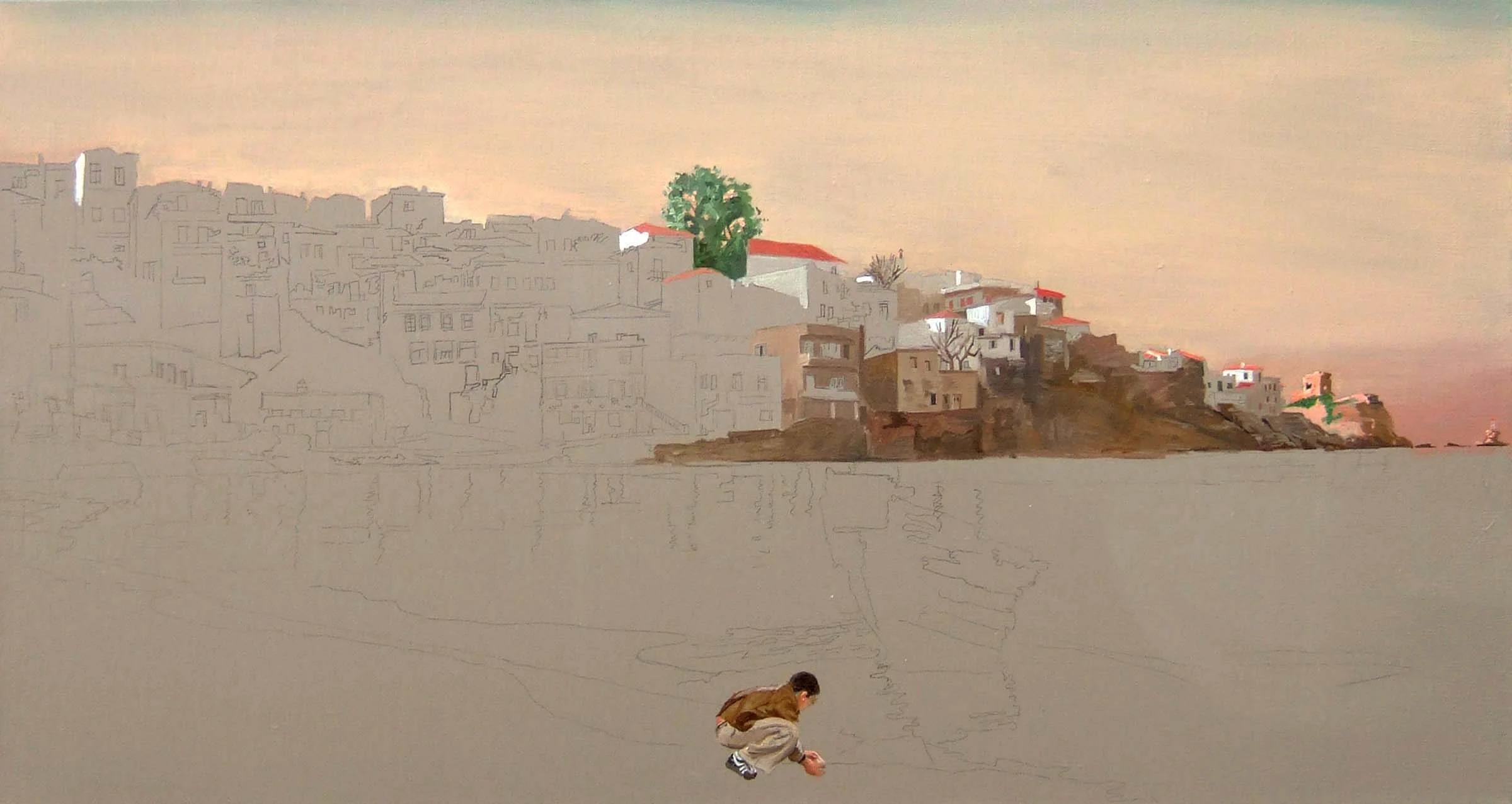  an early stage of the painting  paraporti 1,&nbsp;   2005, oil on linen 