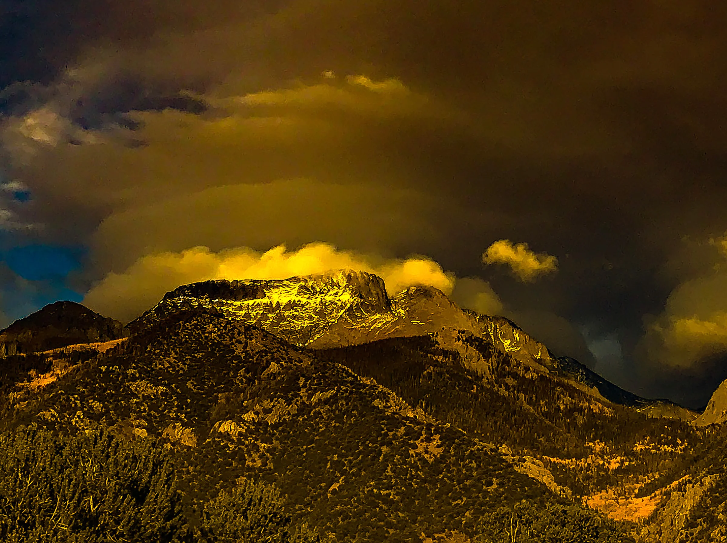 the 14,000 ft. crestone peaks as seen from our living room, october 2017