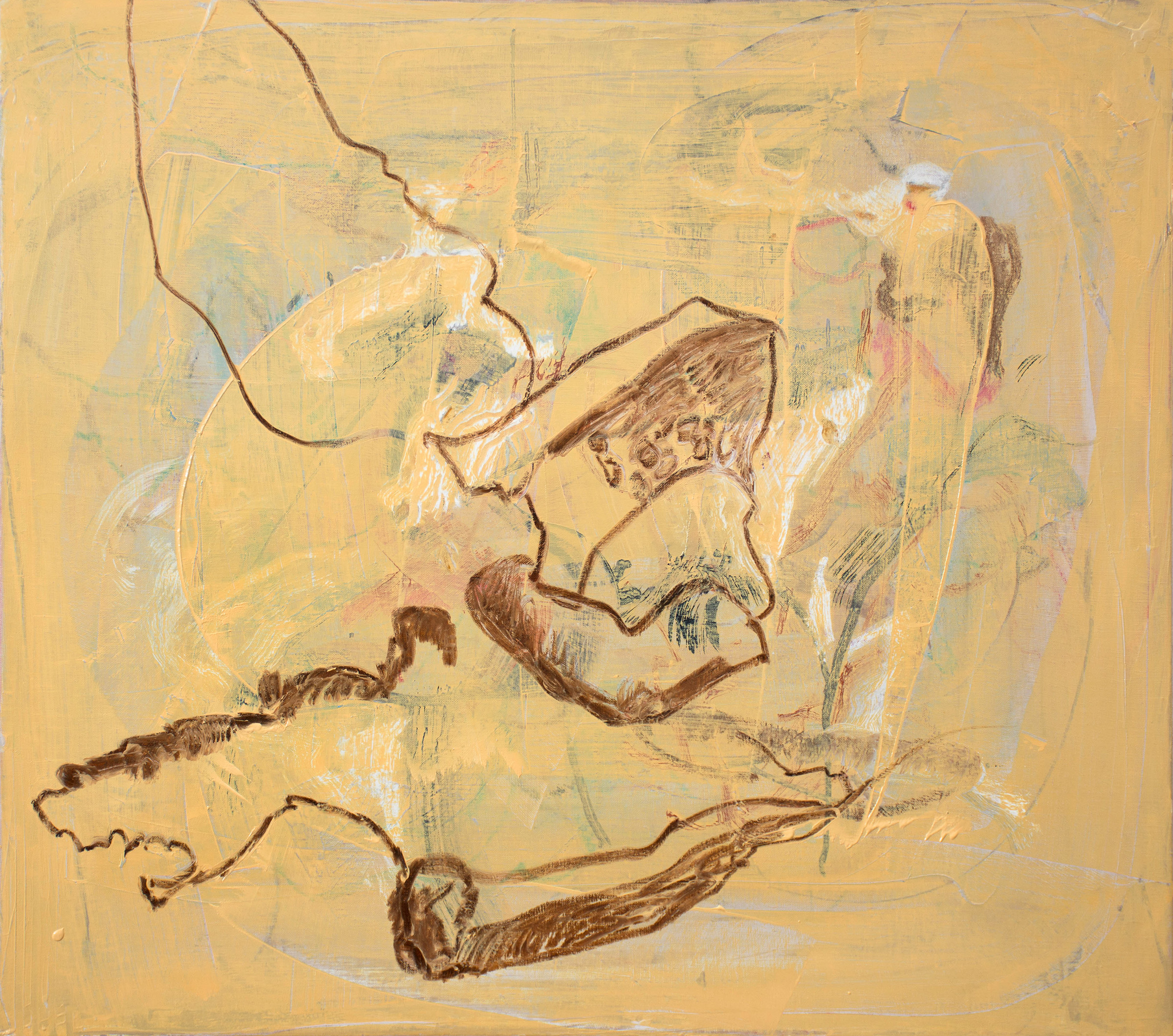 iced creek 32x36” collage, oil & oil stick on linen
