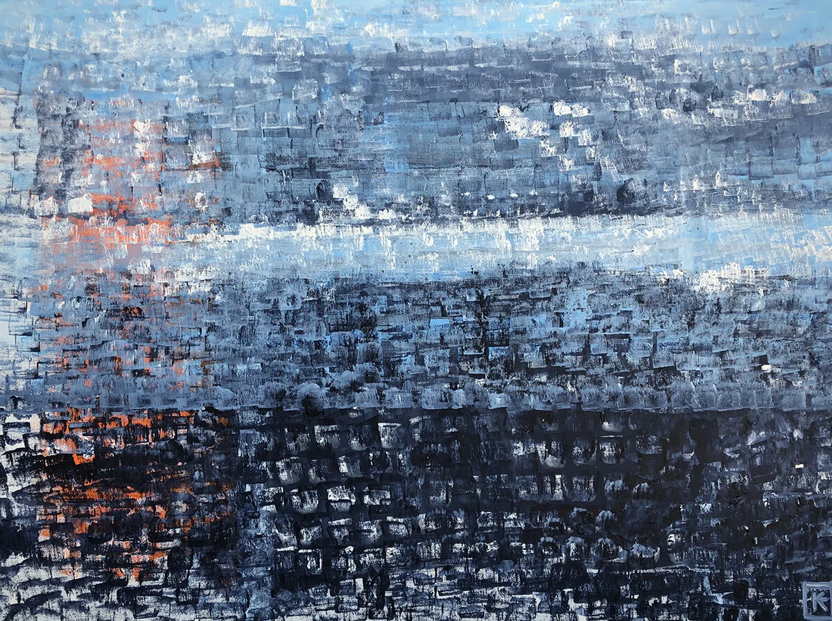 Surf in Blue and Orange, 30 x 40, Gouache and Acrylic on Canvas                                                                                                                                                      $1,500