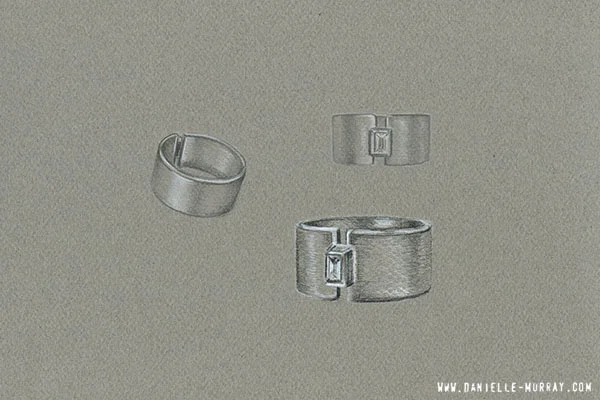  Rosanne Pugliese, 22k wide open band with a bezel set diamond baguette
