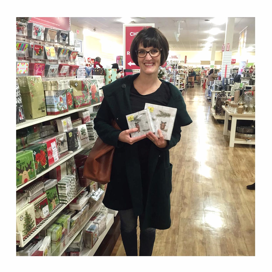 November 2015: Finally, spotting my artwork on napkins, manufactured by Evergreen and being sold in Homegoods.