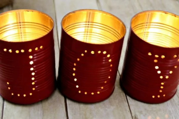 Upcycled soup can luminaries