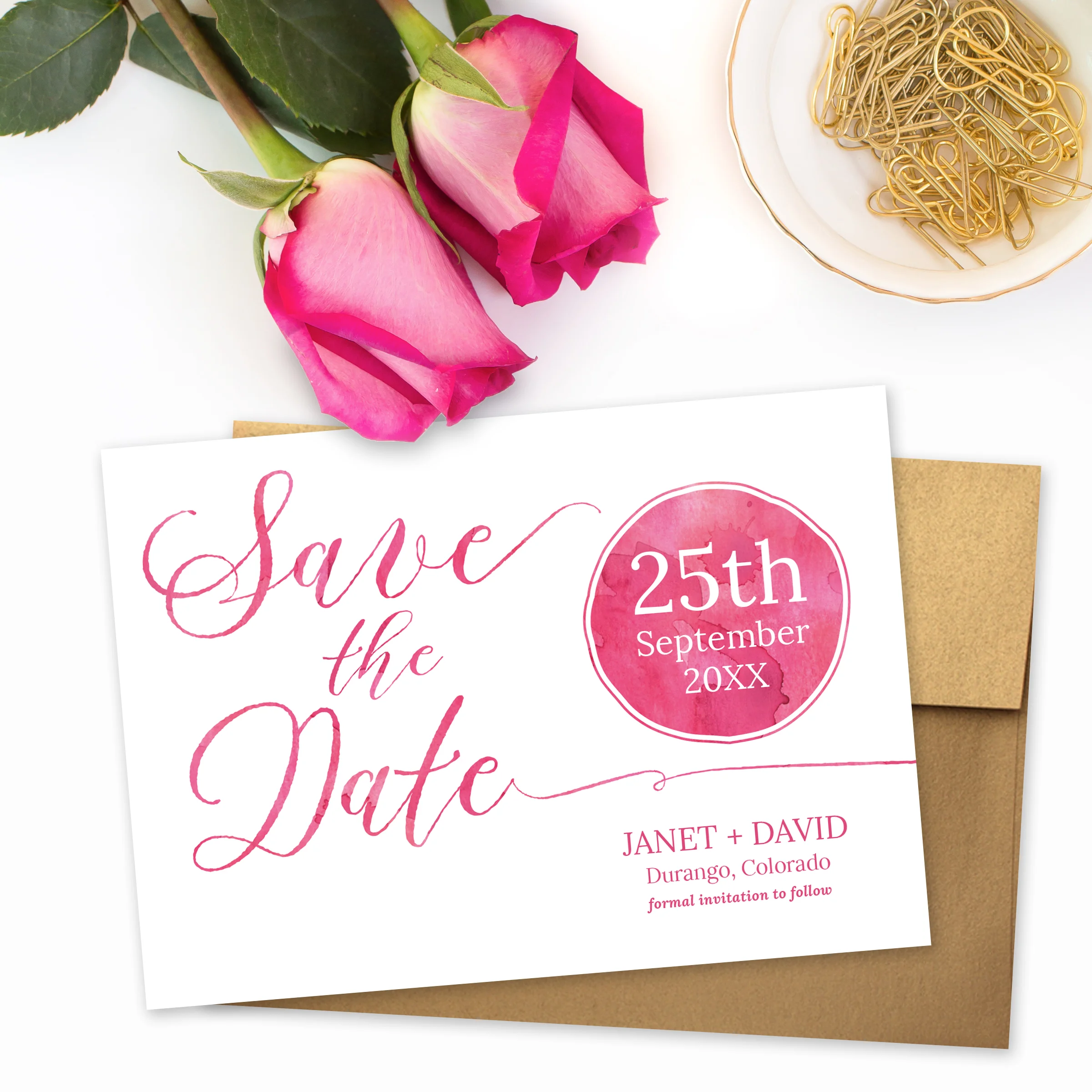 Watercolor Script Save the Date Invites