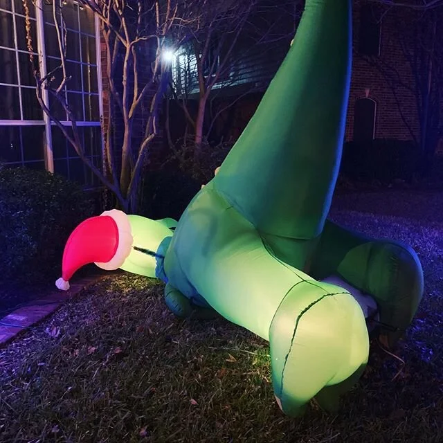 The faceplant Christmas dinosaur 🦖 in our neighborhood makes me giggle. #dino #faceplant #drankydranks