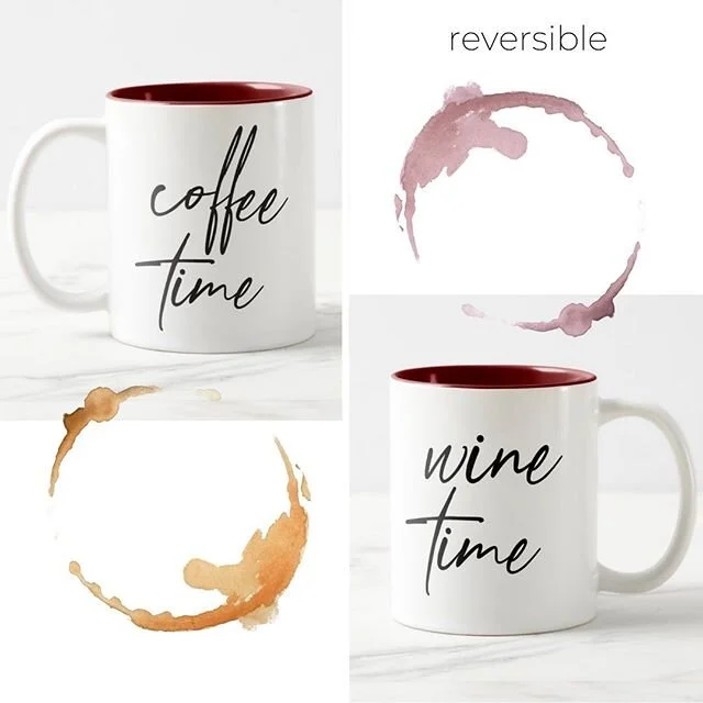 My designs are now reflecting work from home home. This will cut down on the dishes. ☕️🍷50% off in the Charming Ink Zazzle ship #coffeetimewinetime #workfromhome