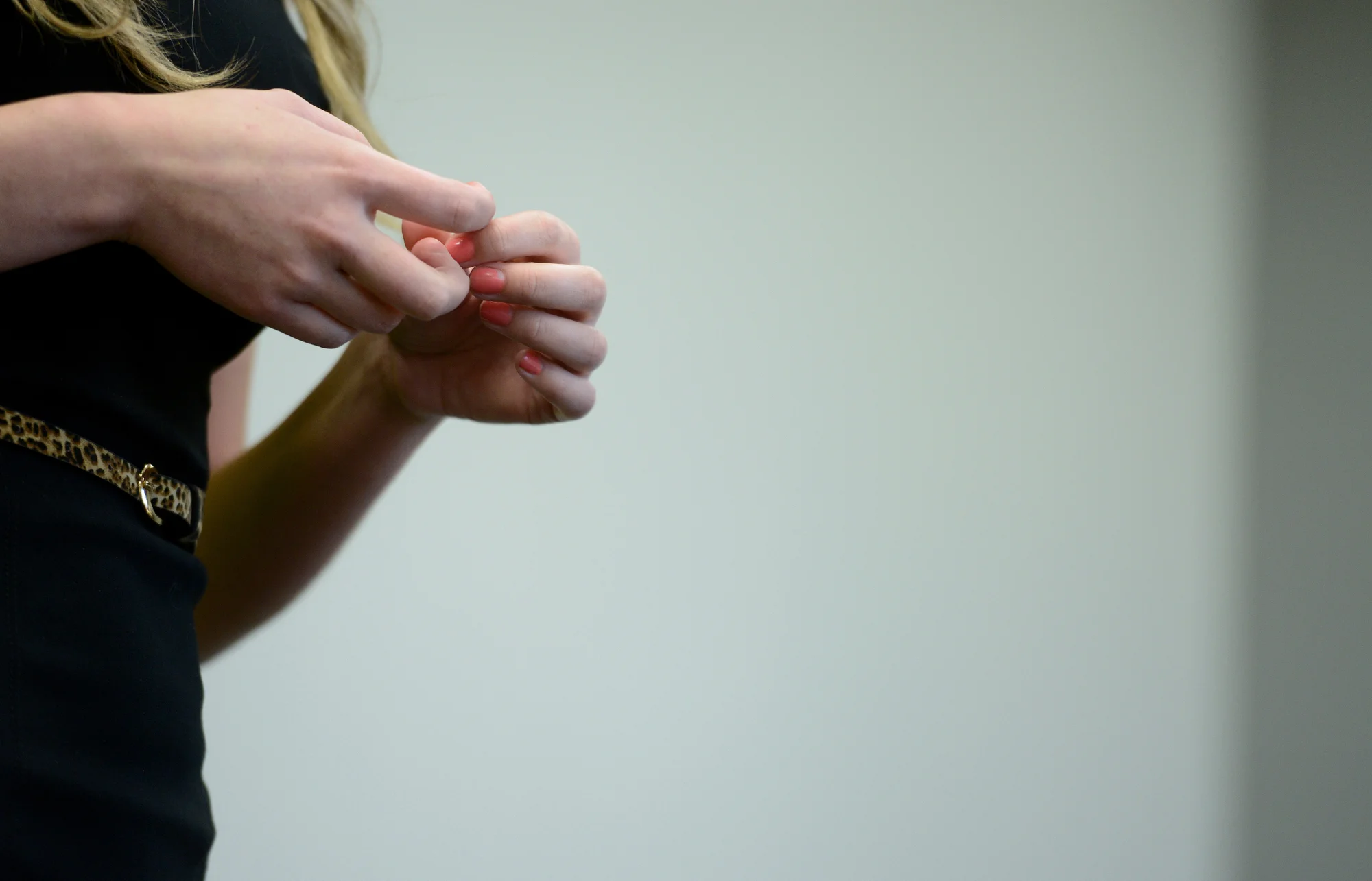  Miss Green Bay Area Jennie Collins touches her fingers as she hears feedback from the five judges following a practice interview session as she prepares for the upcoming Miss Wisconsin pageant's interview section in a conference room at the East Sid