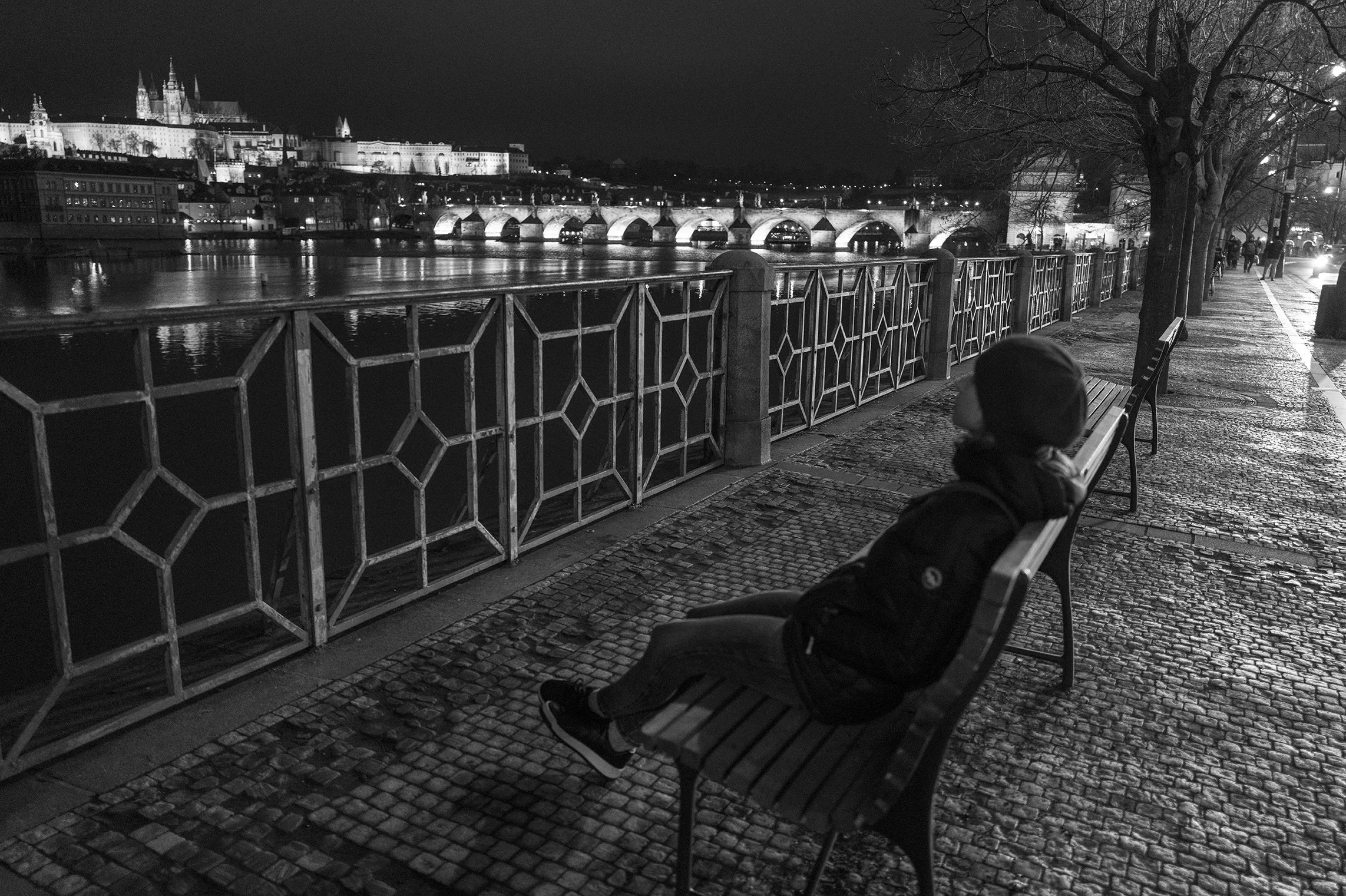 Woman on Bench, Prague Night