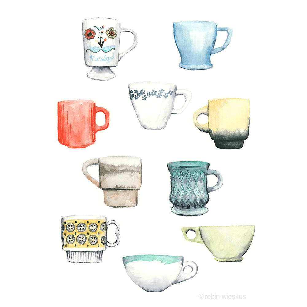 east ashley studio - vintage coffee cup illustration