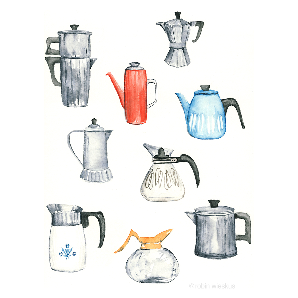 east ashley studio - vintage coffee pot illustration