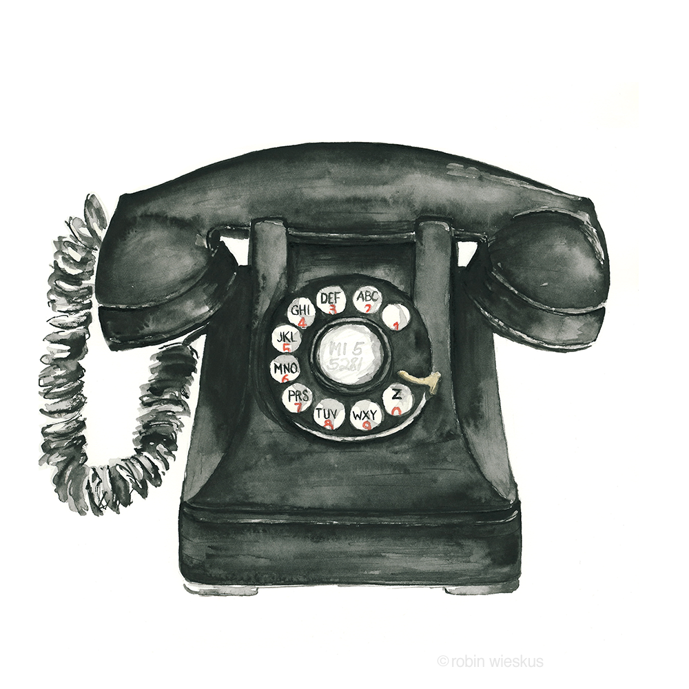east ashley studio - vintage telephone illustration