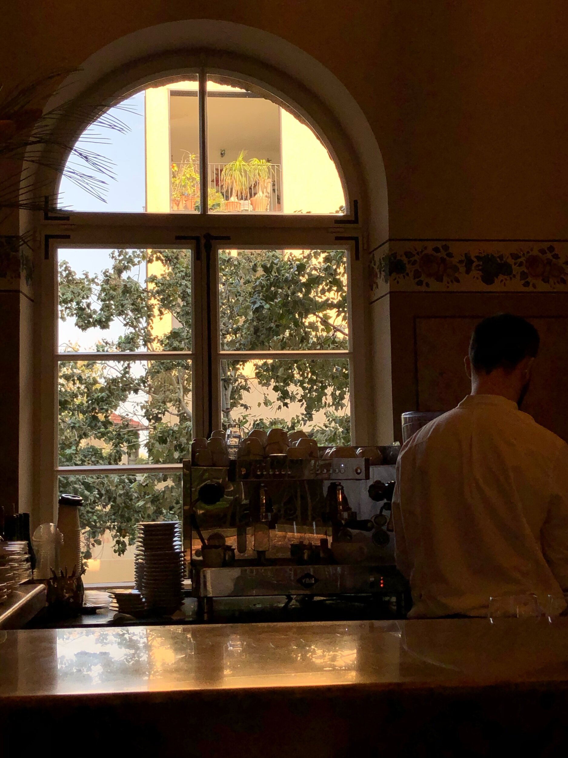 Pretty window by the espresso machine.