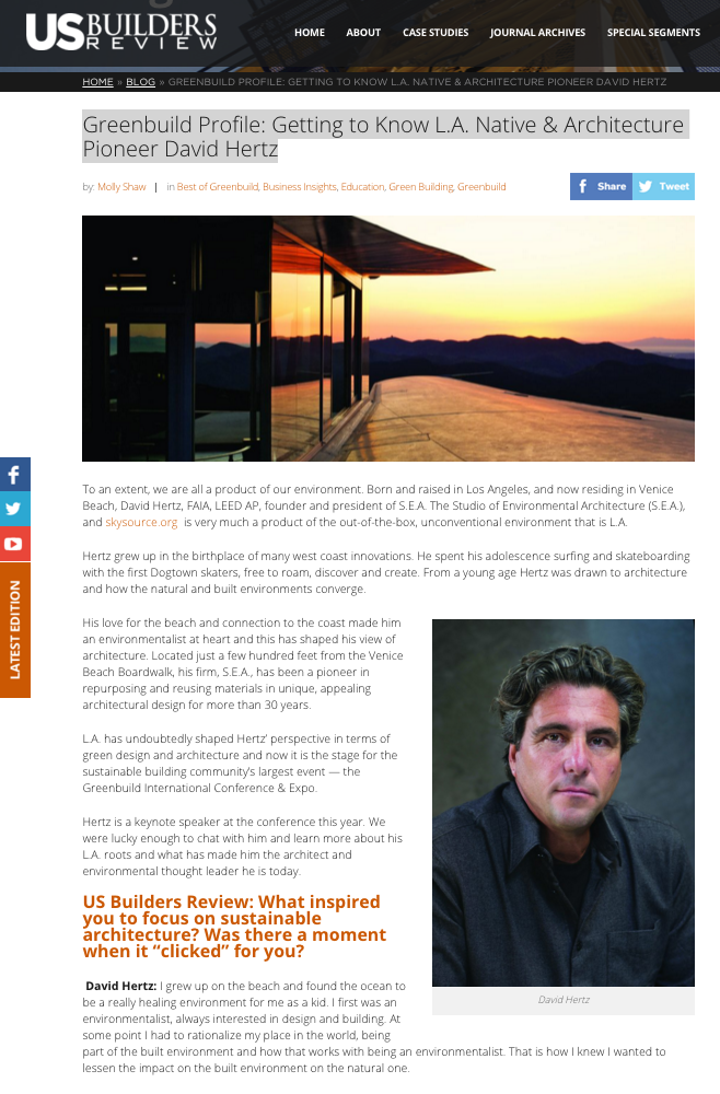 Greenbuild Profile: Getting to Know L.A. Native & Architecture Pioneer David Hertz - US Builders Review