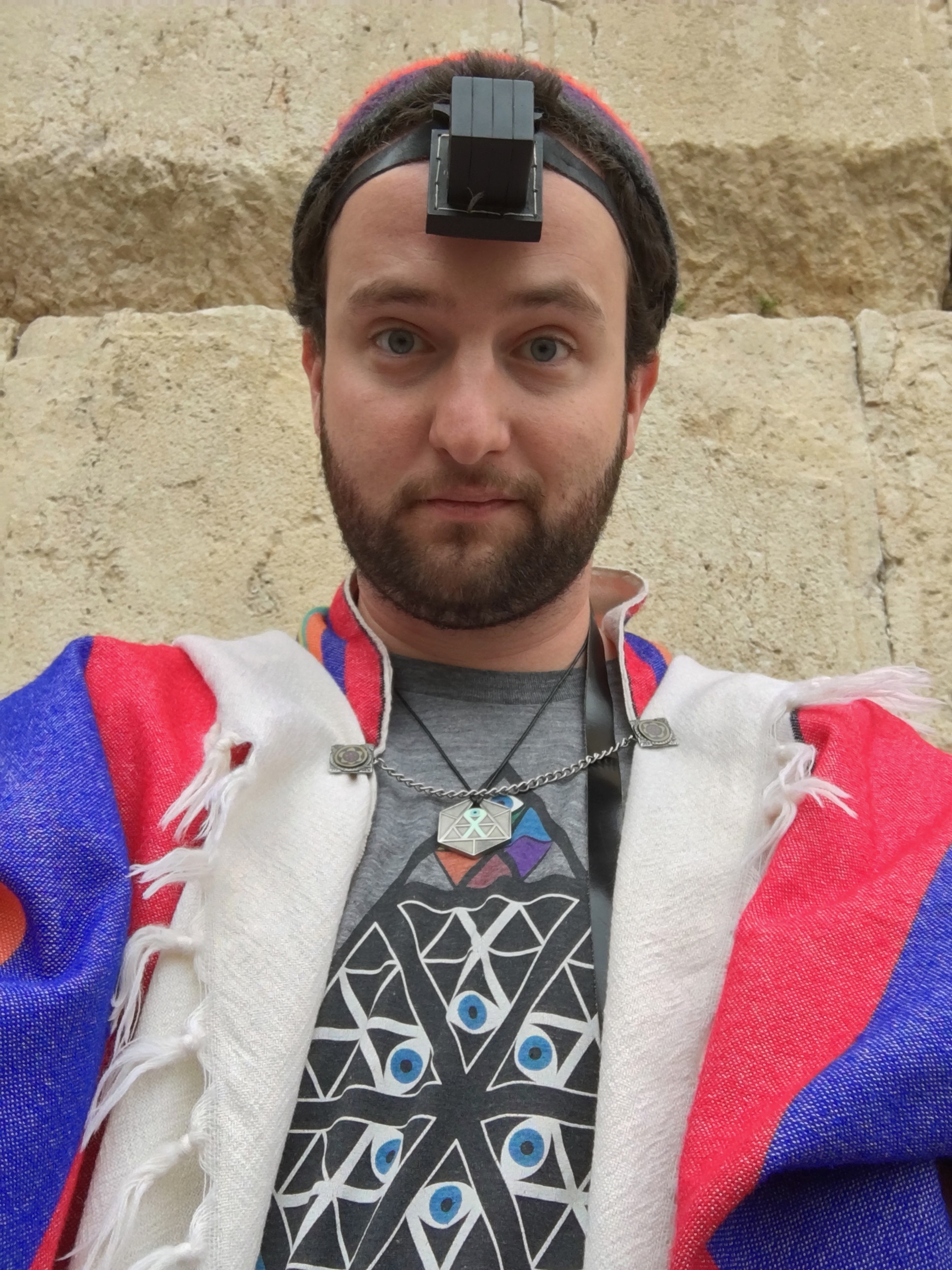 A ridiculous selfie I took at the Kotel. Note that I’m repping the Temple of Whollyness at, you know, the Temple of Holiness.