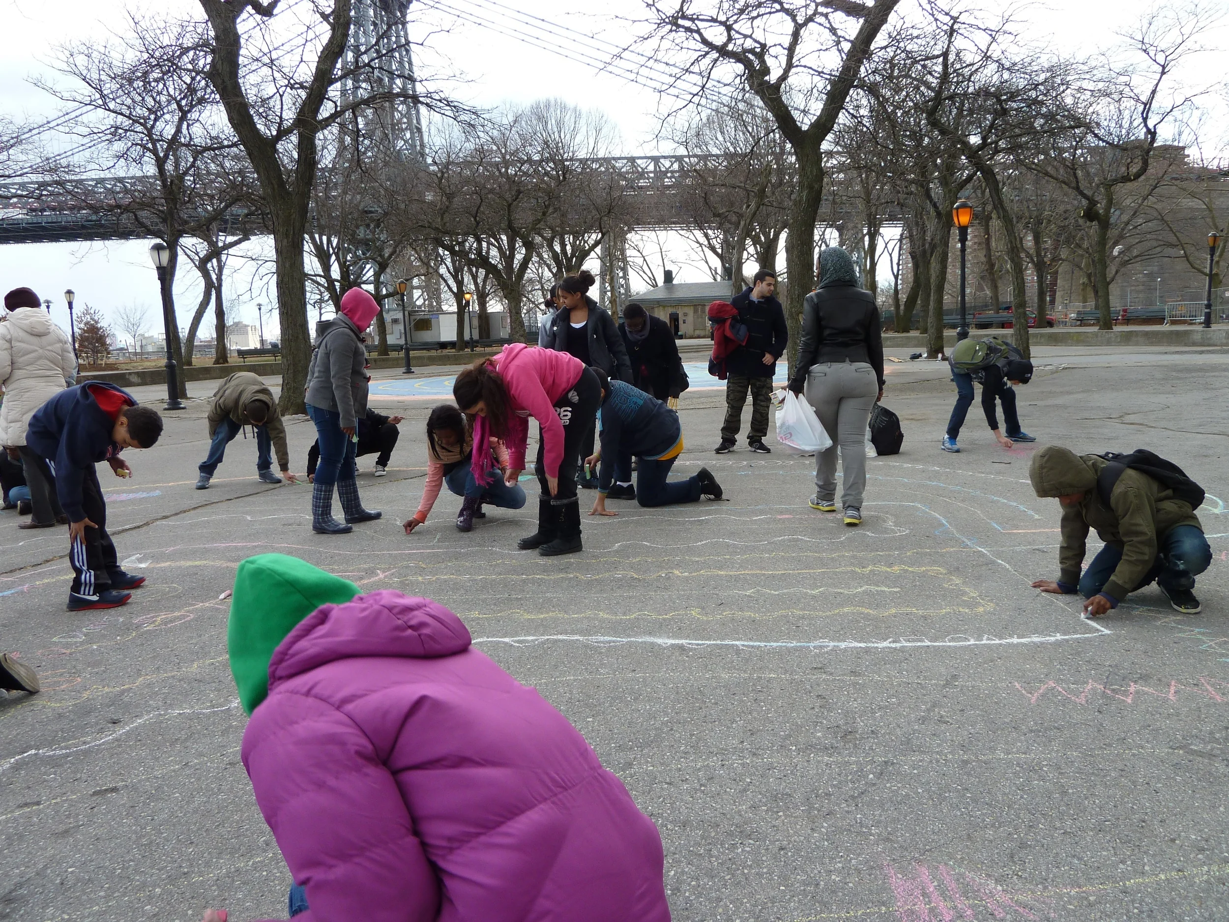 children learning about and making labyrinths.