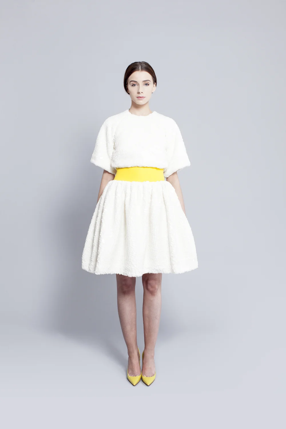ruedi maguire autumn winter 2015 cream faux fur crop top
