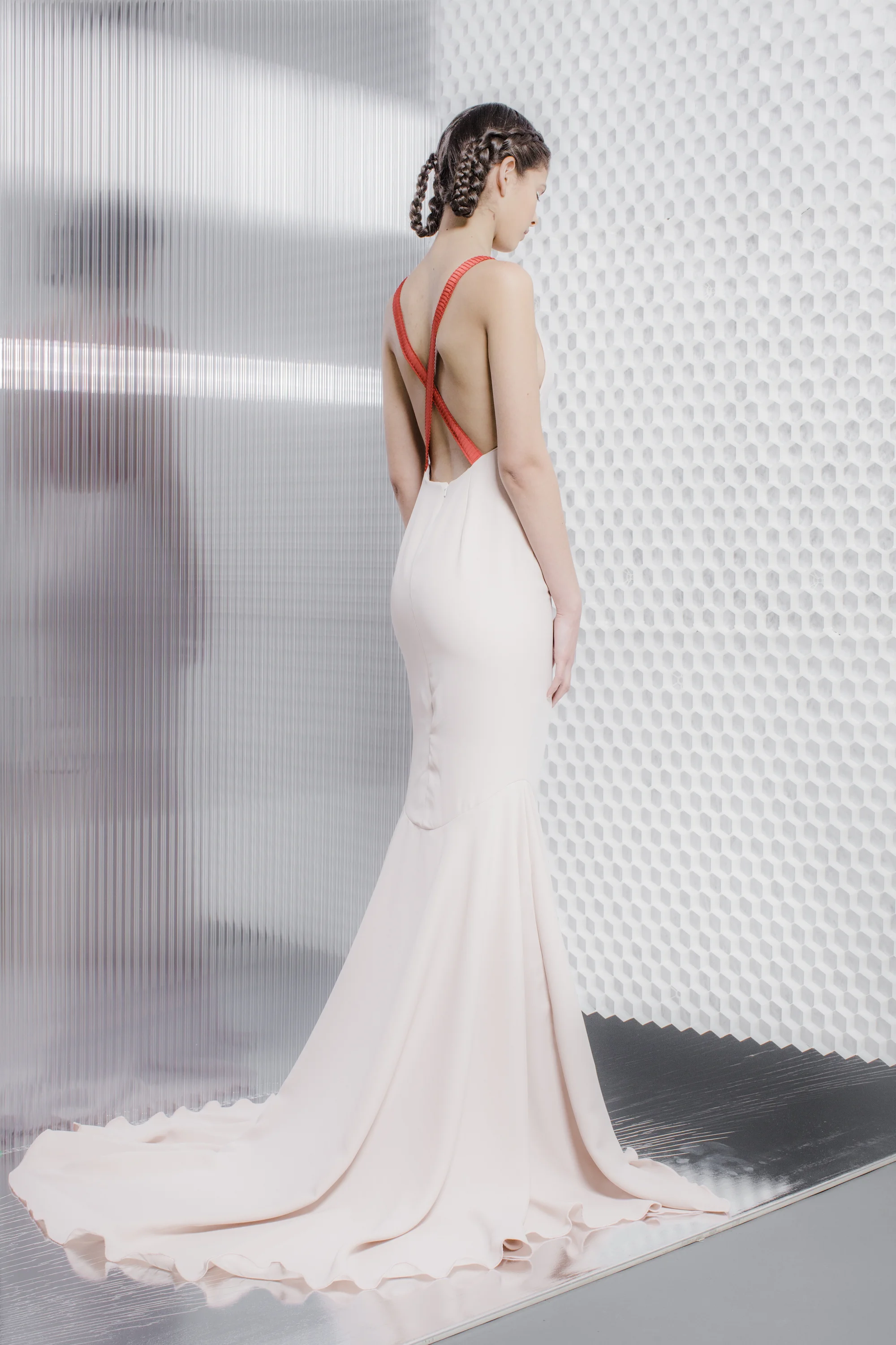 ruedi maguire spring summer 2016 pale pink cross straps evening dress