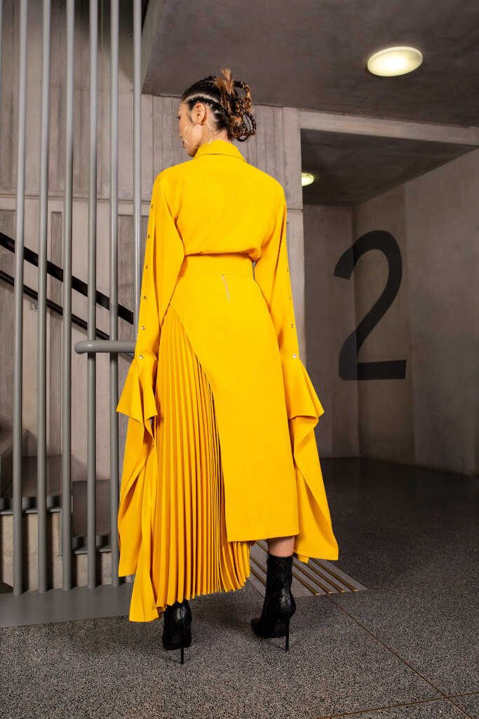 Asymmetric Pleated Midi Skirt — R U E D I
