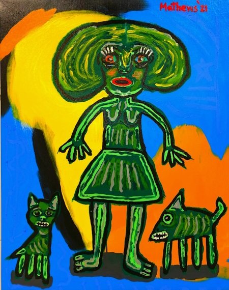 "Mrs. Green and Her Green Pets"