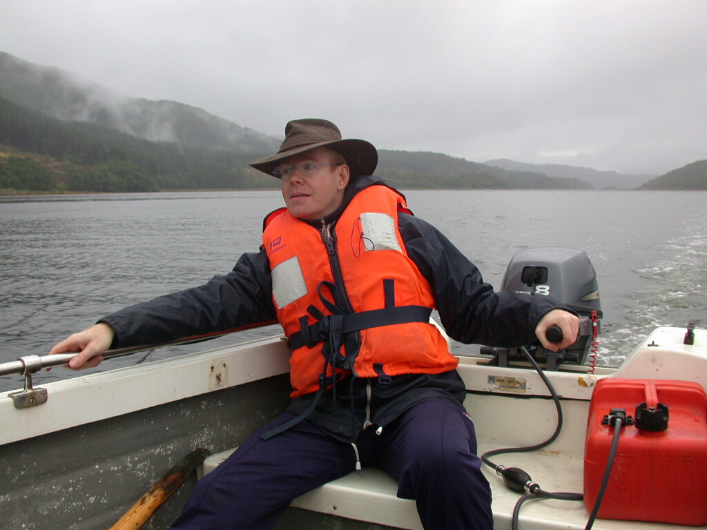 Painter of British Wildlife Eric Wilson on Loch Sunart, Strontian, Scotland.