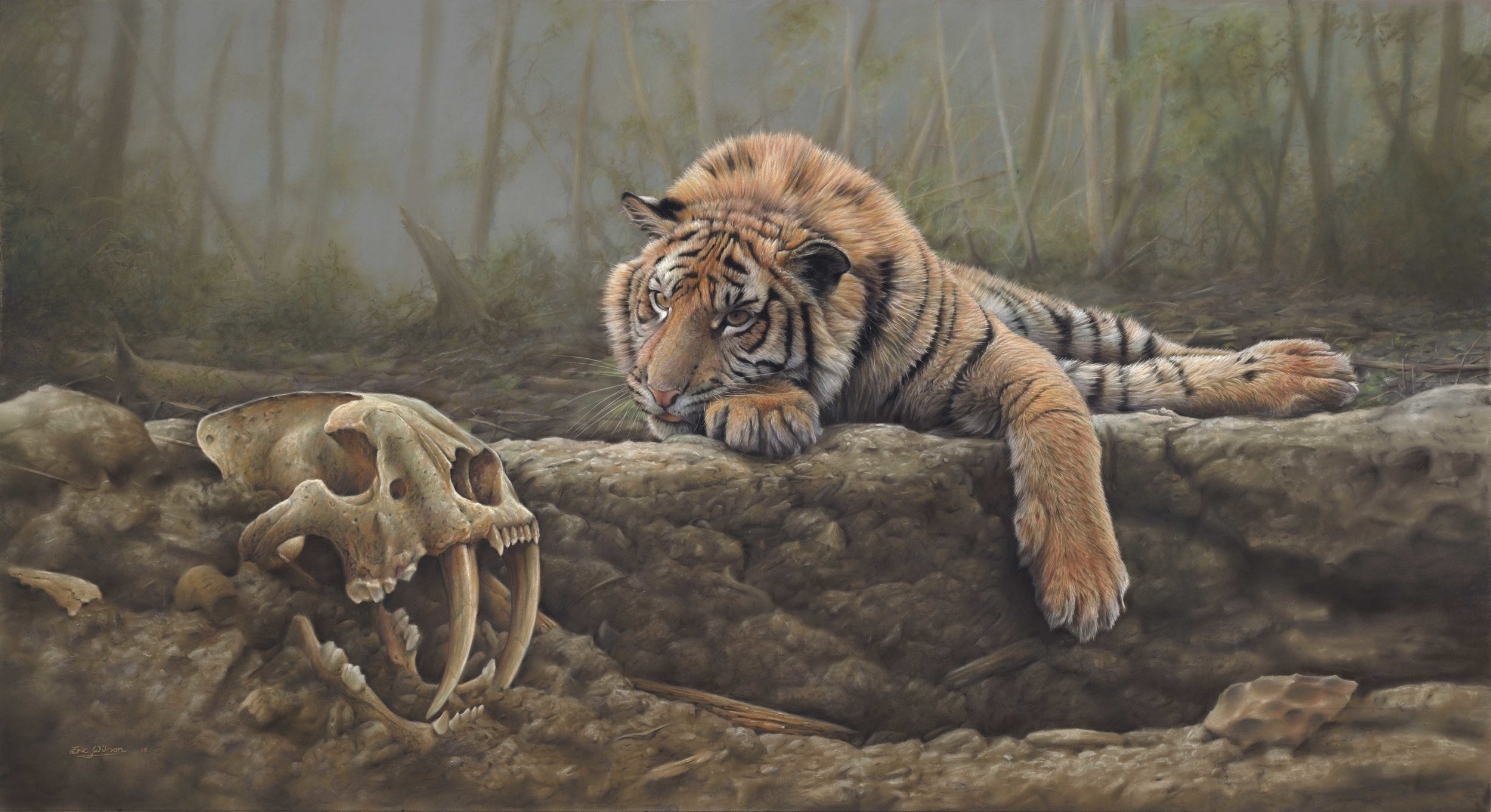 Раненый тигр. Wilson Eric художник. Палеоарт мамонты.
