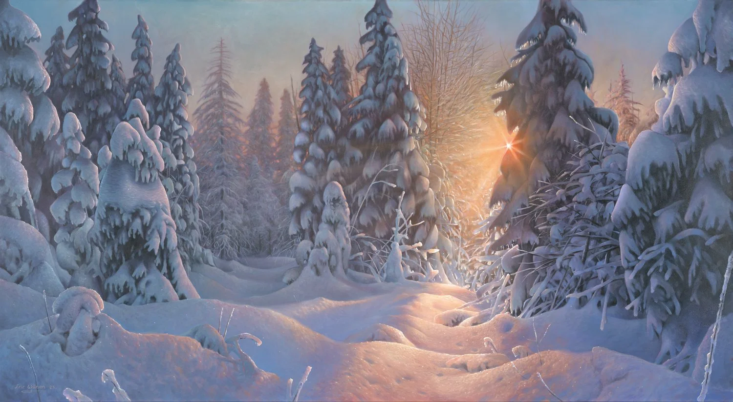 SNOW SCENE Oil on Linen, 32 × 48 inches. Available: • Original • Paper and canvas fine art print.