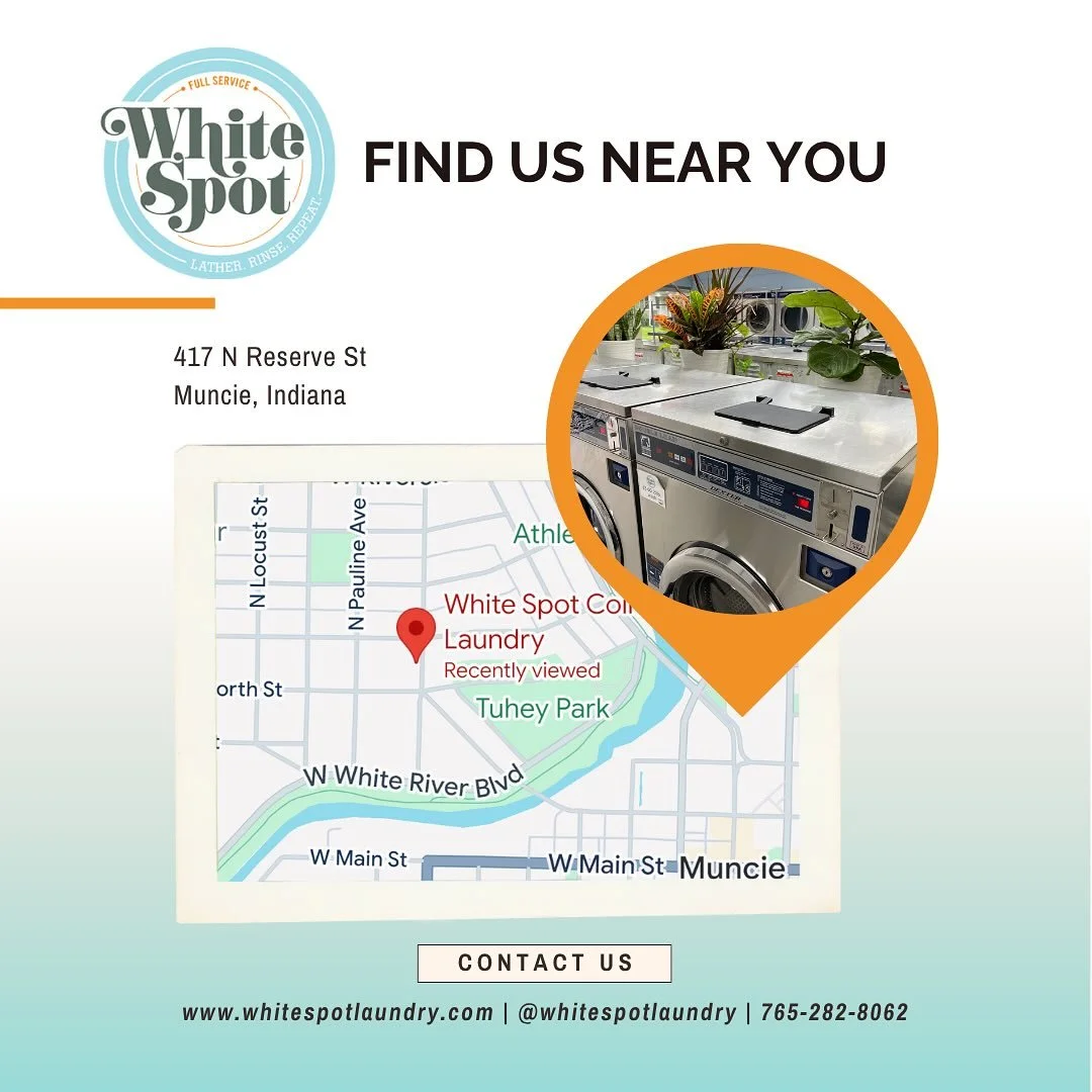 Looking for a reliable, welcoming laundromat in Muncie? Look no further than White Spot Laundry!

Open daily 8am-8pm
Attendant on duty
High capacity machines
Free WiFi and kids area with activities and books