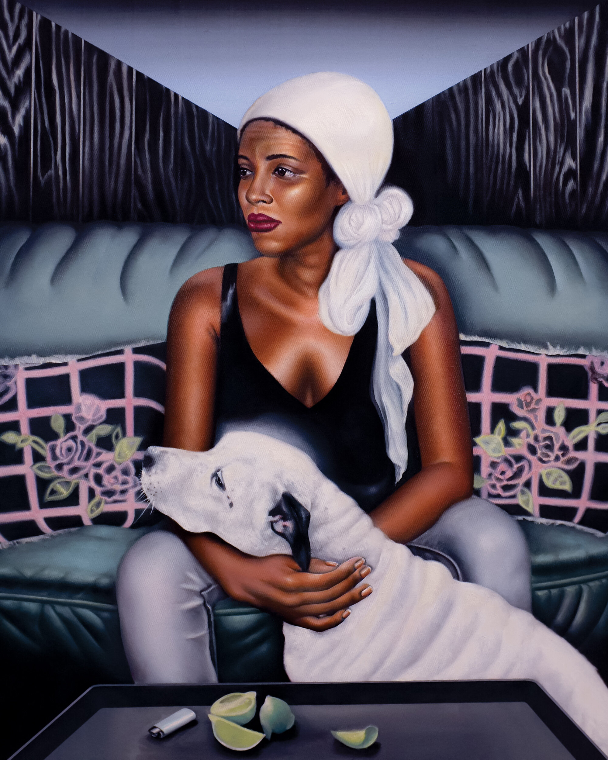 L.E.S. (Candice and Duke), 2019, Oil on canvas, 24 x 30 x 2 inches (private collection)