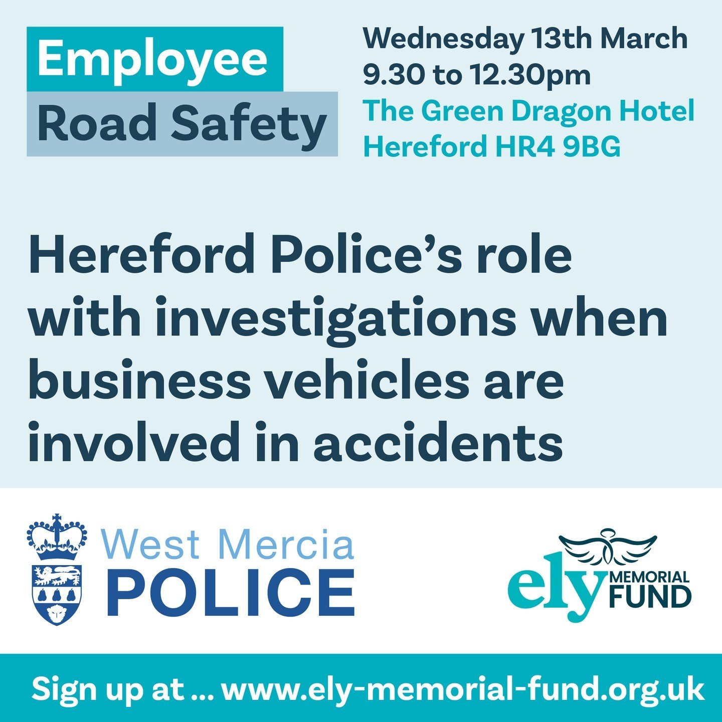 Want to know what Hereford Police's role is when business vehicles are involved in accidents? Find out more at our *FREE* Employee Road Safety Event on Wednesday 13 March.

⏳ Book by 6pm tomorrow to secure your space!
https://ow.ly/ceZF50QPo1c

#driv