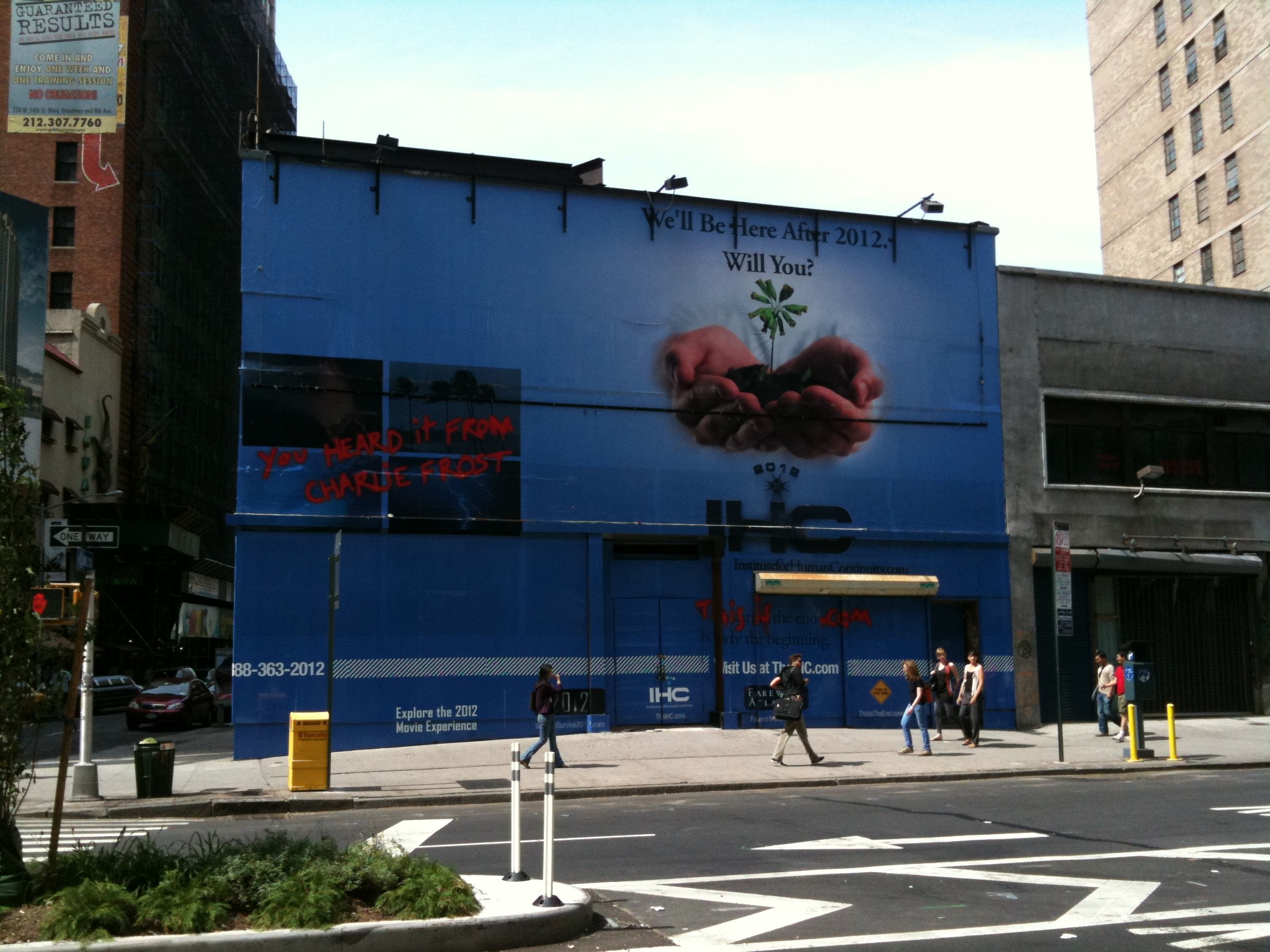 This used to be an overpriced deli at the corner of Broadway and 54th. Now it is a giant ad for the movie "2012." ....I think.
