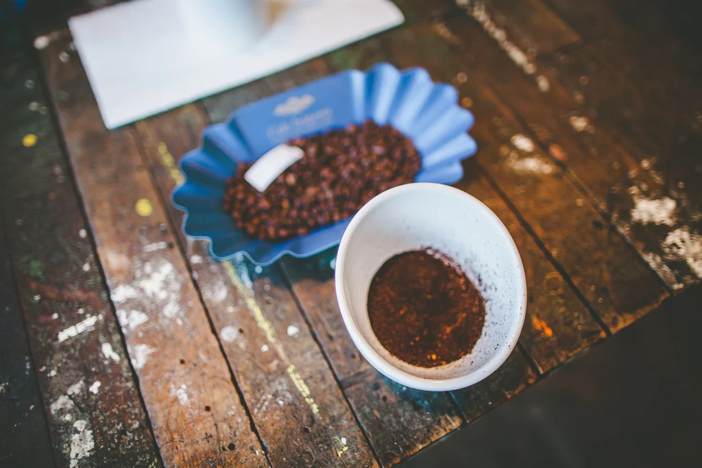  Freshly roasted and ground beans from Costa Rica are prepared with slight variances for a cupping at Gaslight Coffee Roasters.&nbsp; 