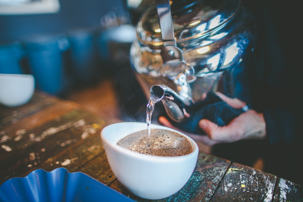  Bringing the roast to life to asses aromatics.&nbsp; 