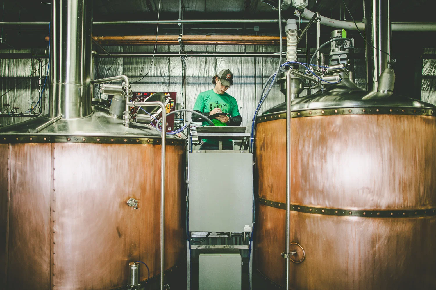 Brewmaster Tom Korder starts the boil.
