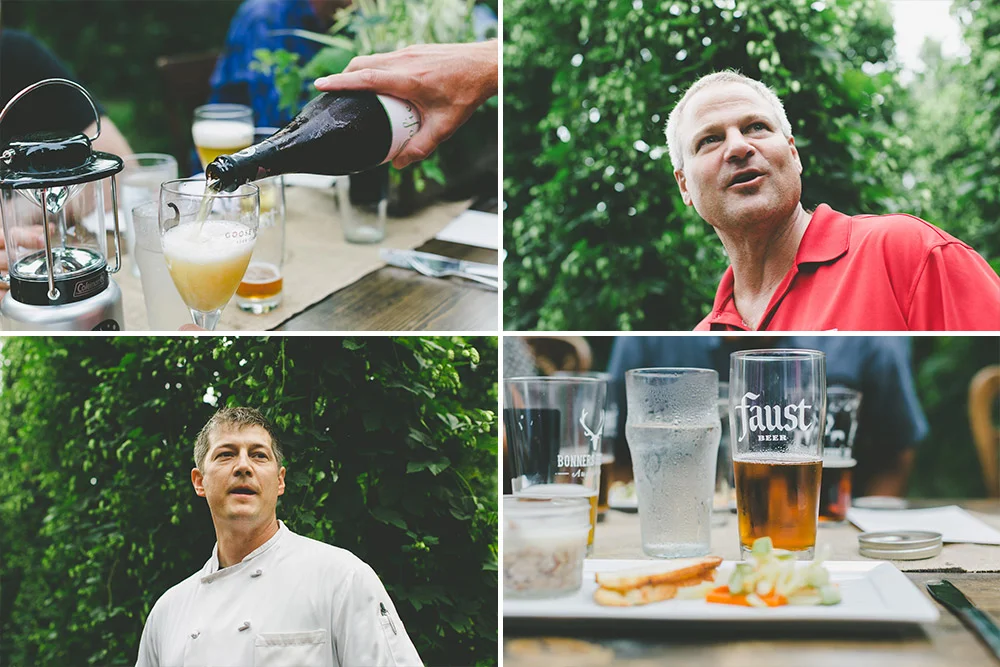 Lower left, chef Jeremy Hansen of Santé; top-right, Pete Kraemer, VP of Supply and AB’s brewmaster.