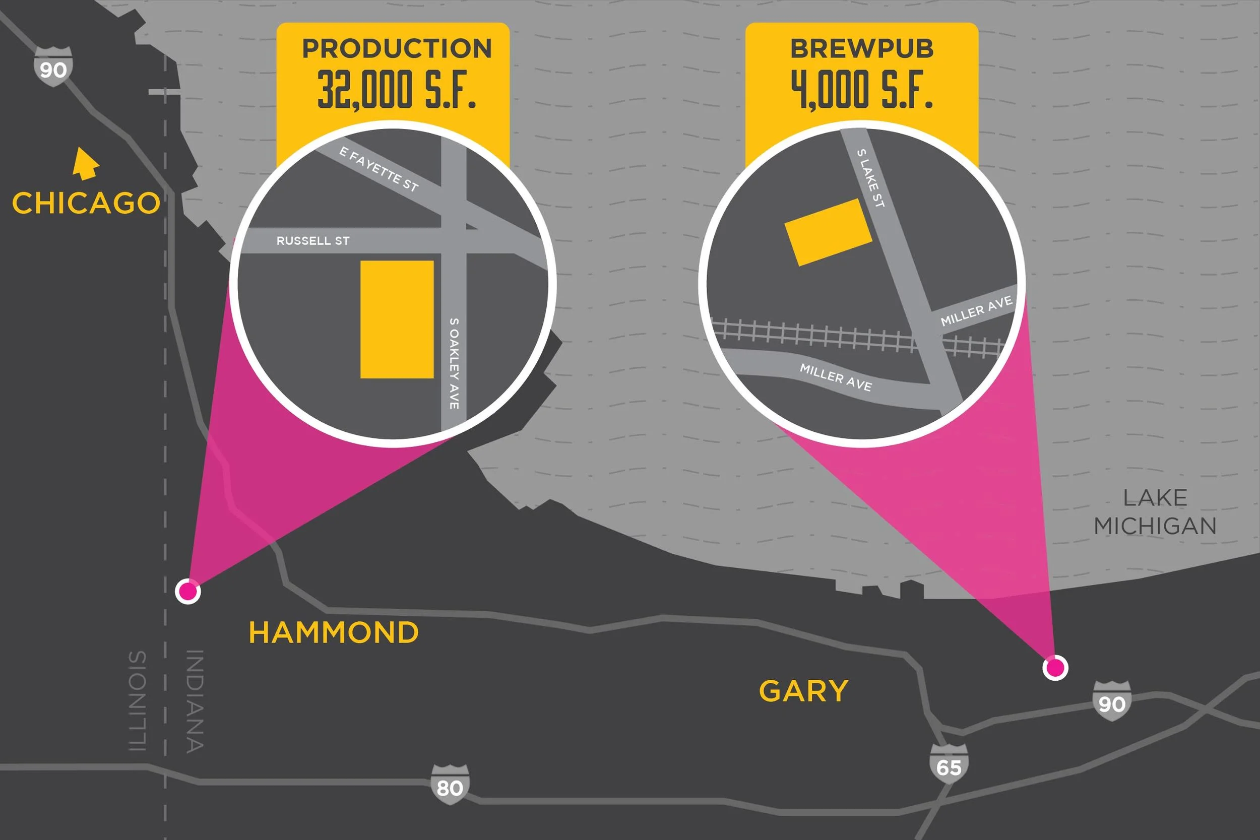 Two locations in NW Indiana — production in Hammond, IN, a new brewpub in Gary, IN