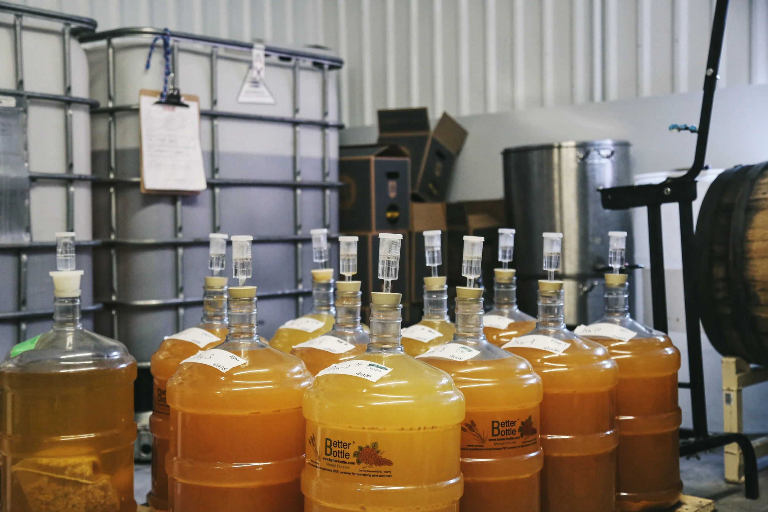Multiple fermentation experiments at Citizen Cider in Burlington, Vermont