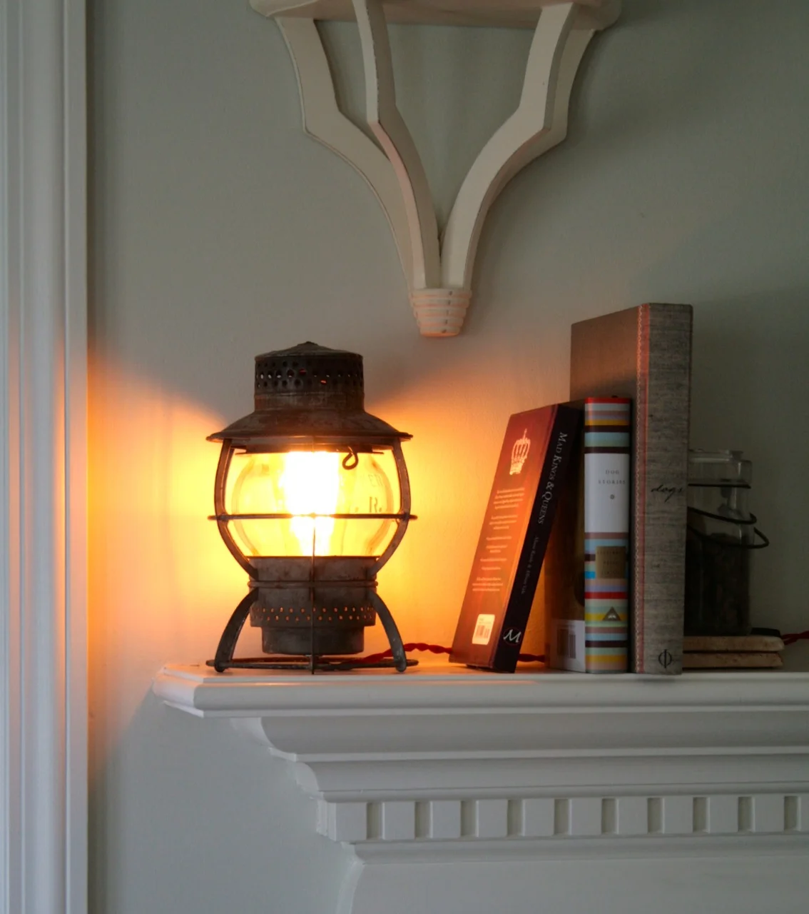 Canadian Pacific Railway lantern, porcelain socket. Red reproduction cord, inline switch.