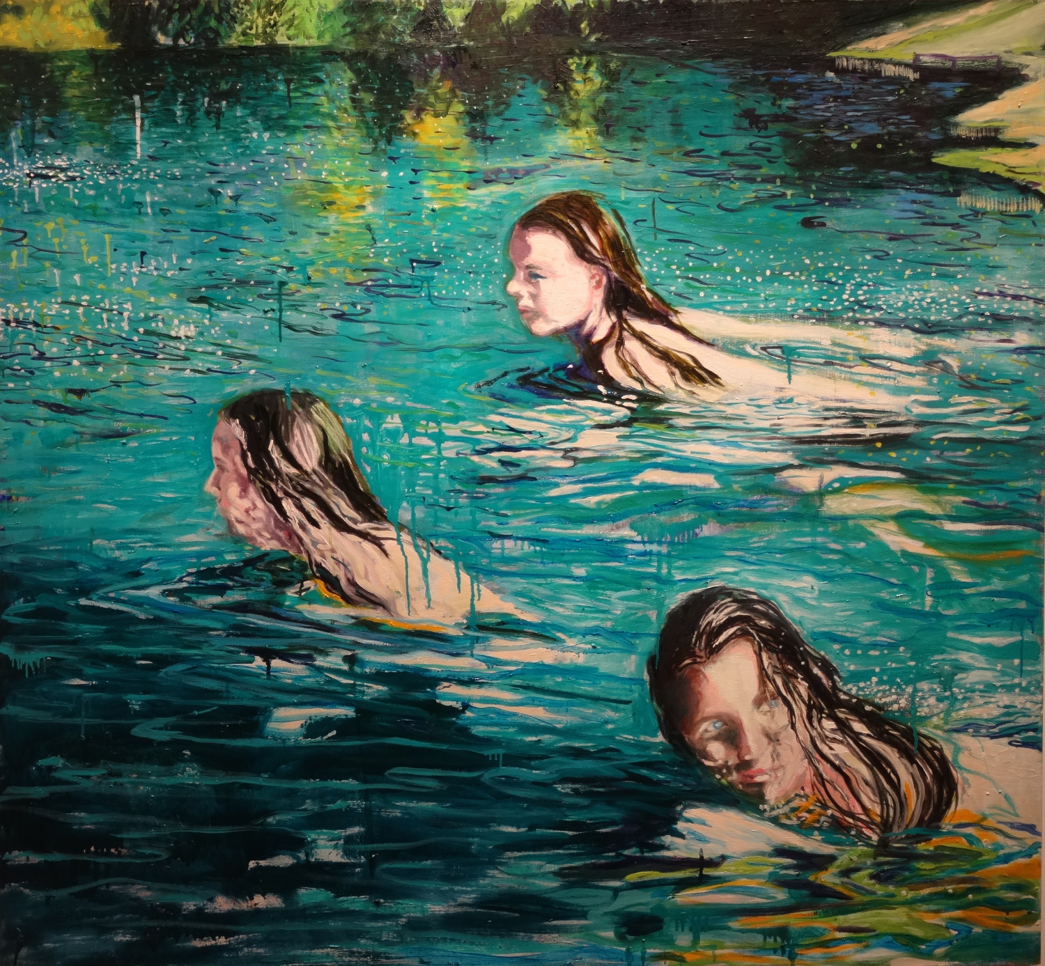 Leaving Home, 60 x 60 Oil on Canvas Sept. 2015 For a long time now, I have been wrestling with the theme of leaving home and moving long distances in order to start a new life. Many of us did it for economic reasons and many more leave because of war and violence. In my own diverse and extended family, this situation is a current reality and although those close to me have lost their homes, country, livelihood, friends and community they are the lucky ones, they have support and love and people willing and able to help them.
