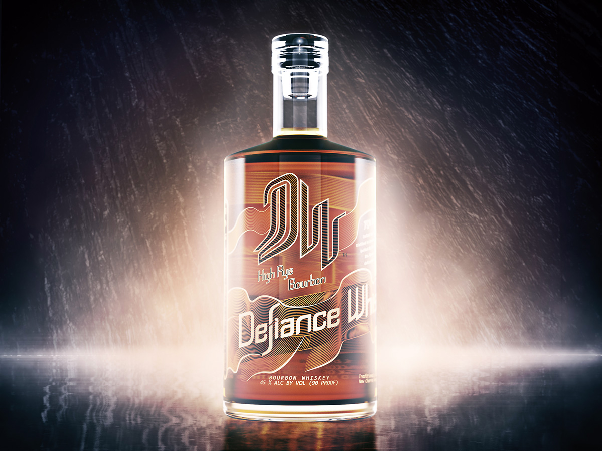  identity, branding, logo and typography for Defiance Whiskey 