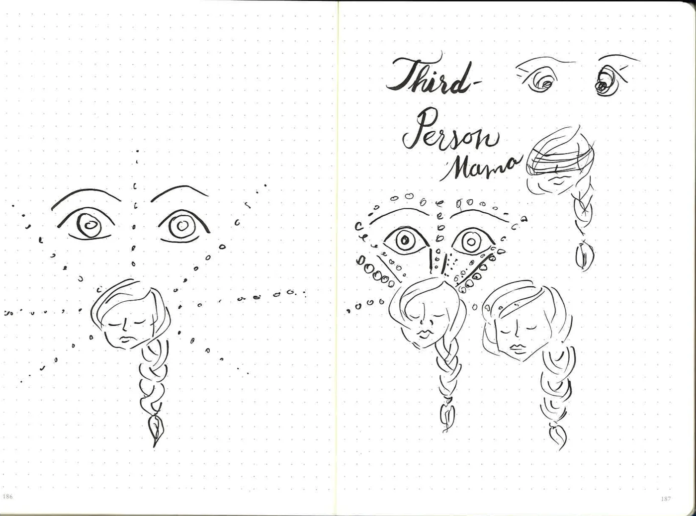 How do you communicate a third-person mama? I'm thinking a woman with her eyes closed, and giant eyes watching over her. Something to imply consciousness... like mystical dots!