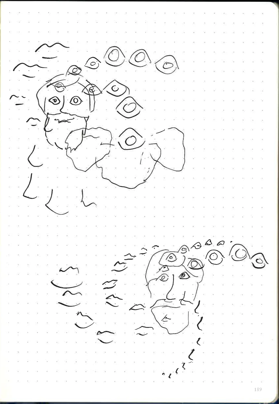 Okay what if the facial features fractal-ize from a whole face? What if they grow bigger? what if they grow smaller? 