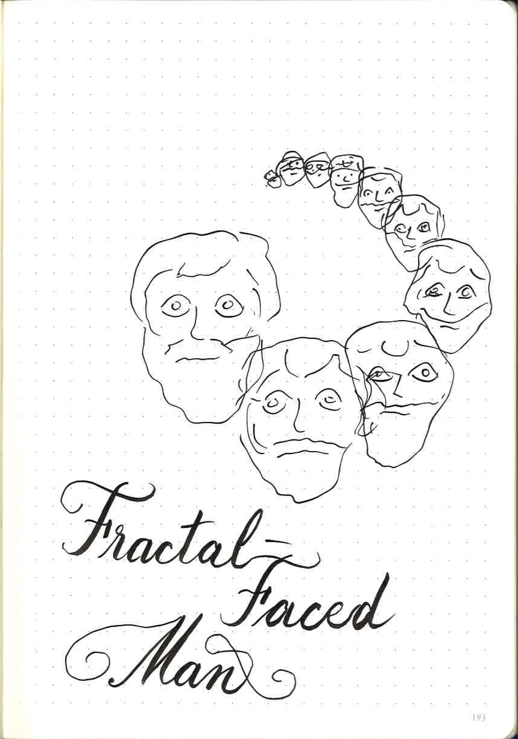 What if the whole face is fractal-ing? I'm liking this but maybe the head should rotate and overlap more. Also, some flourish-fails. 