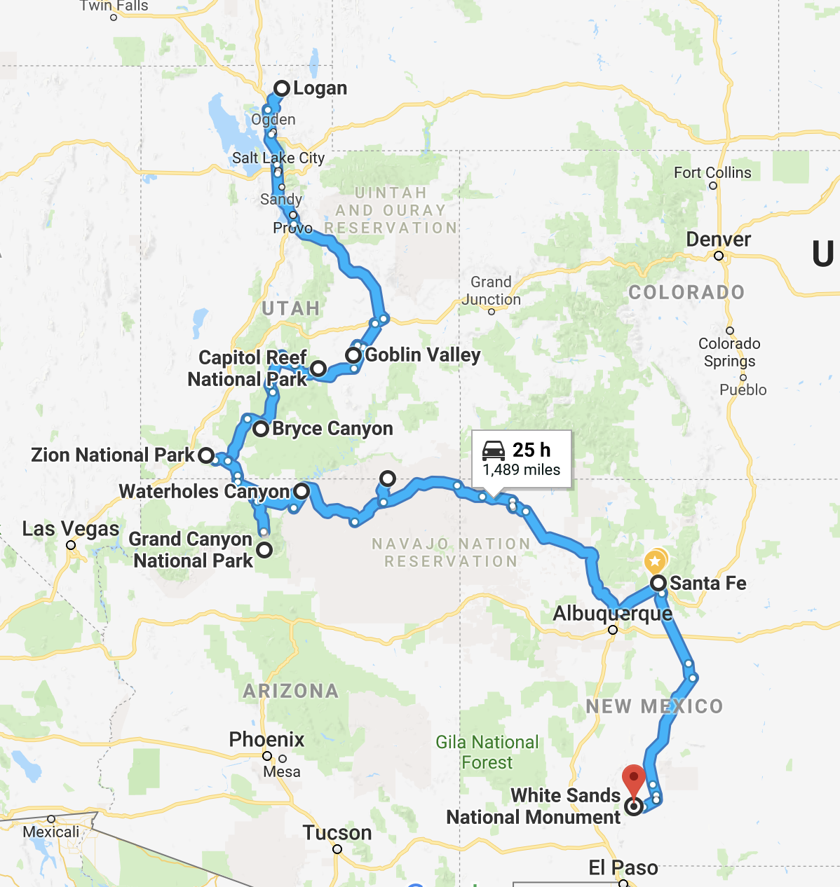 Approximation of route (Google won't let me fine tune it or add any more stops)