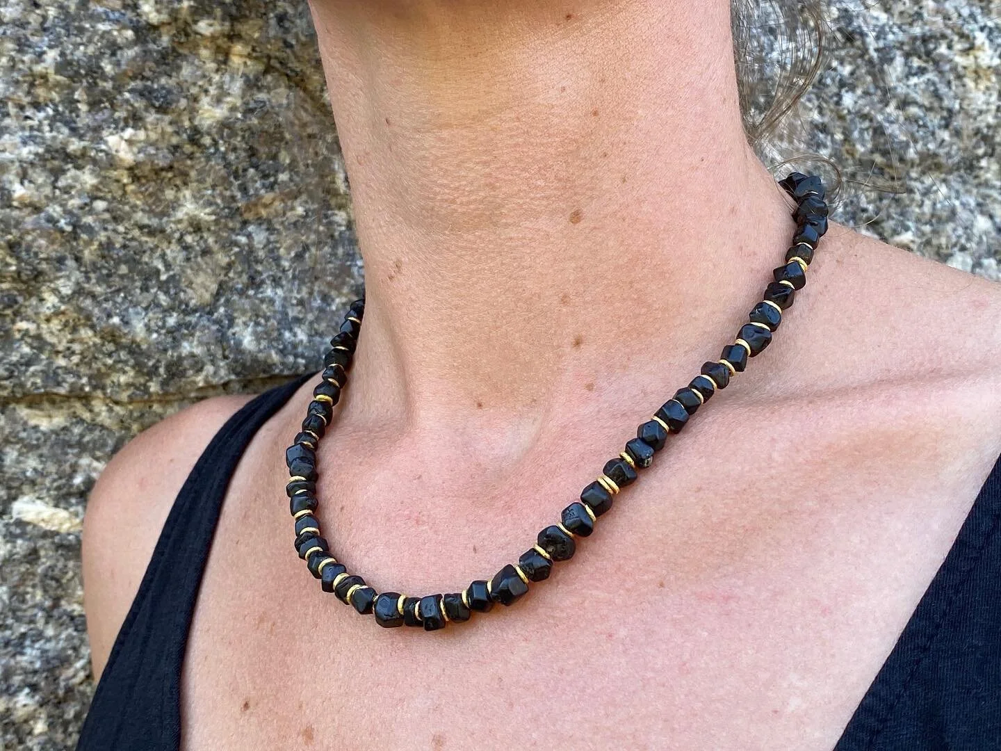 Black garnet necklace with 22k gold strung on an 18k chain 
By @devtadoolan 

#devtadoolan #devtadoolanstudio #devtadoolanjewelry #blackgarnet #22kgold #22k #deerislestyle #deerisle #deerislemaine