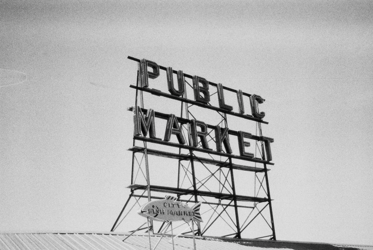 Seattle Pike Place Market | Black and White Film Photography by Azzari Jarrett