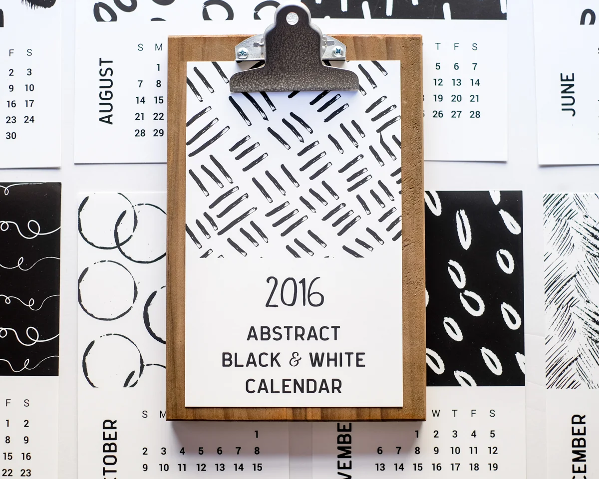 2016 Abstract Black and White Printable Calendar | Azzari Jarrett