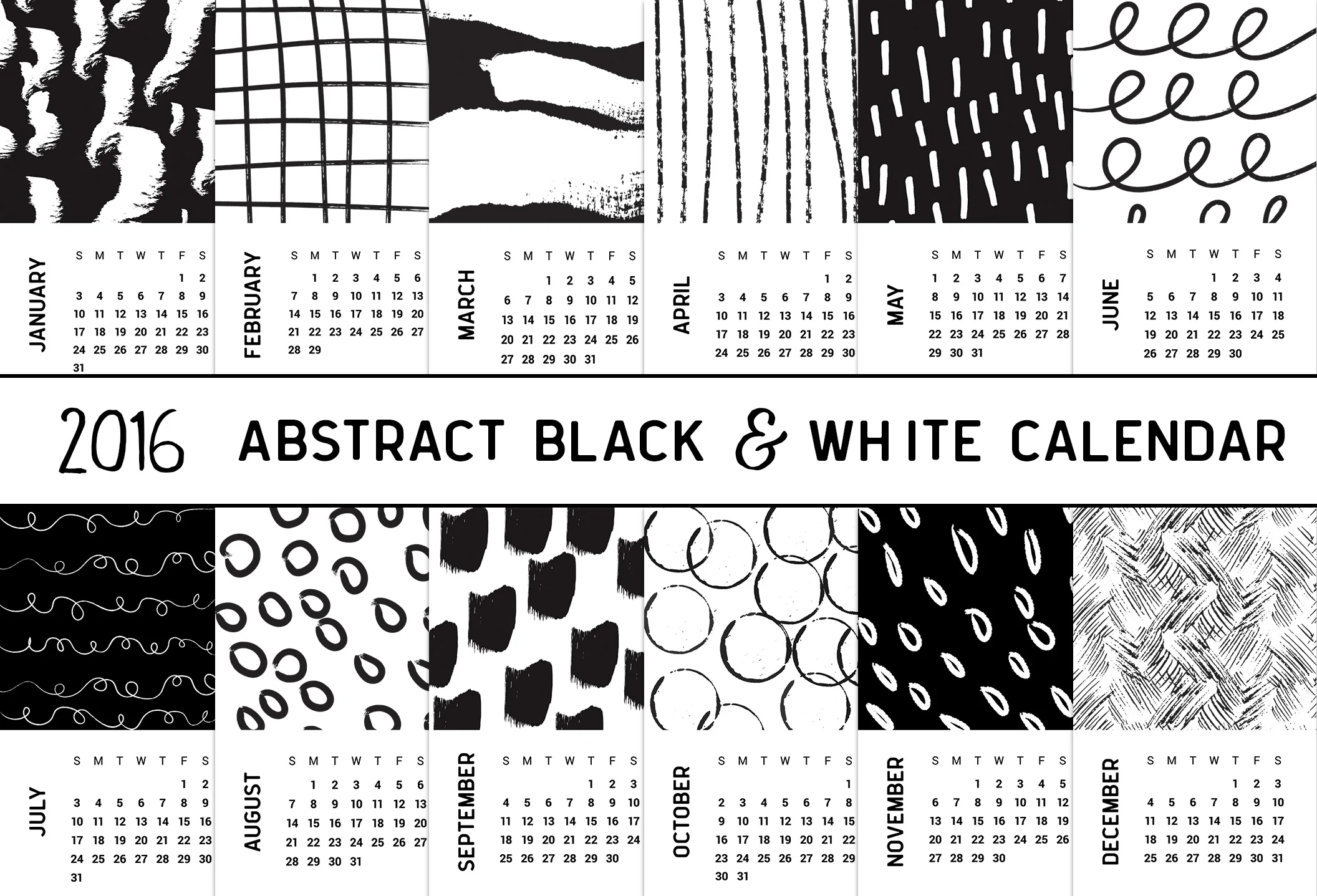 2016 Abstract Black and White Printable Calendar | Azzari Jarrett