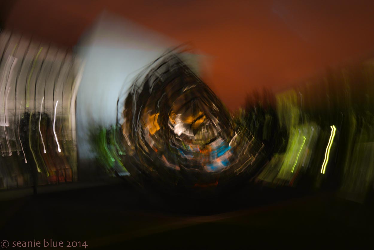 Shot with a faster shutter speed, while twisting the camera smoothly around.