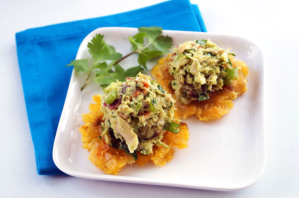 Autoimmune paleo Venezuelan reina pepiada (chicken avocado salad) on tostones ::: TheCuriousCoconut.com